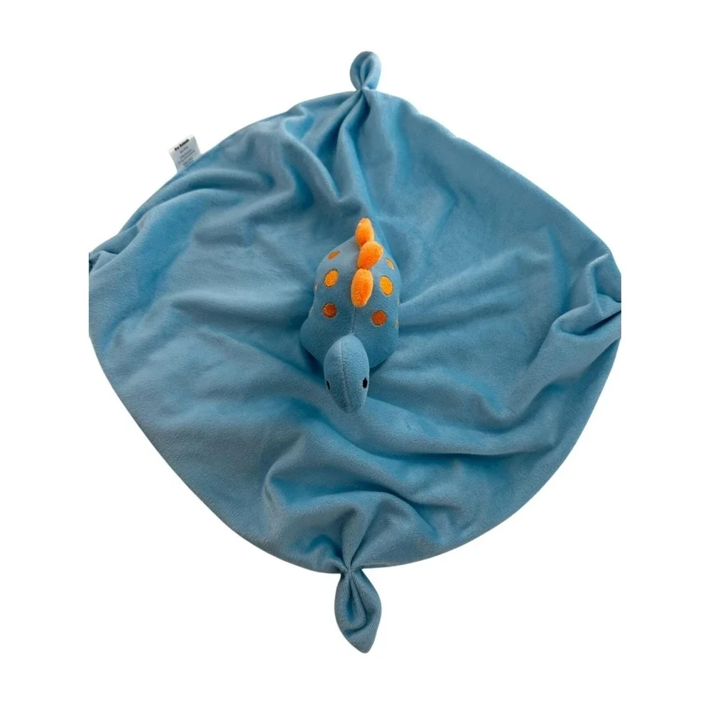 Pro Goleem Blue Dinosaur Baby‎ Lovey Security Blanket Satin Backing Knotted Ends